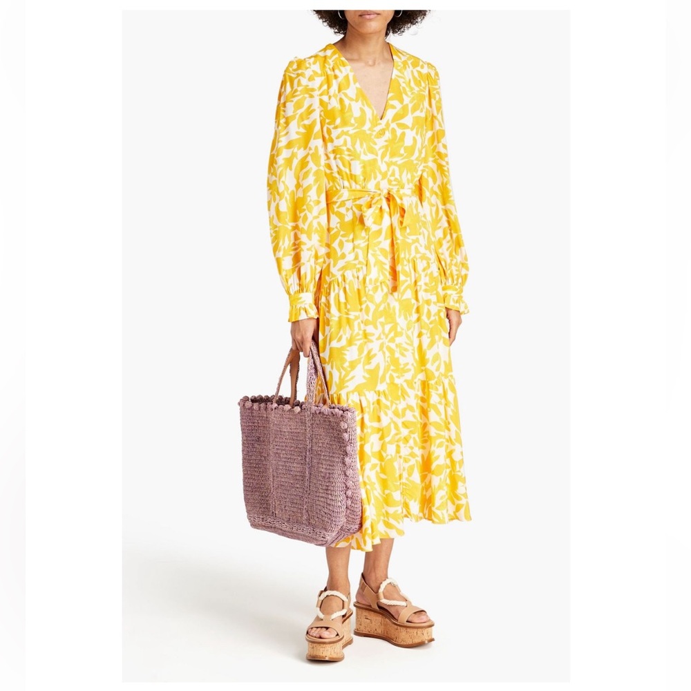 Rebecca vallance Gathered floral-print SILK midi dress size us4